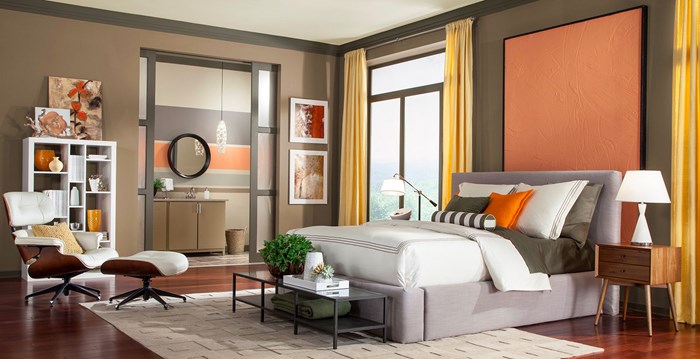 Modern bedroom with earth tones