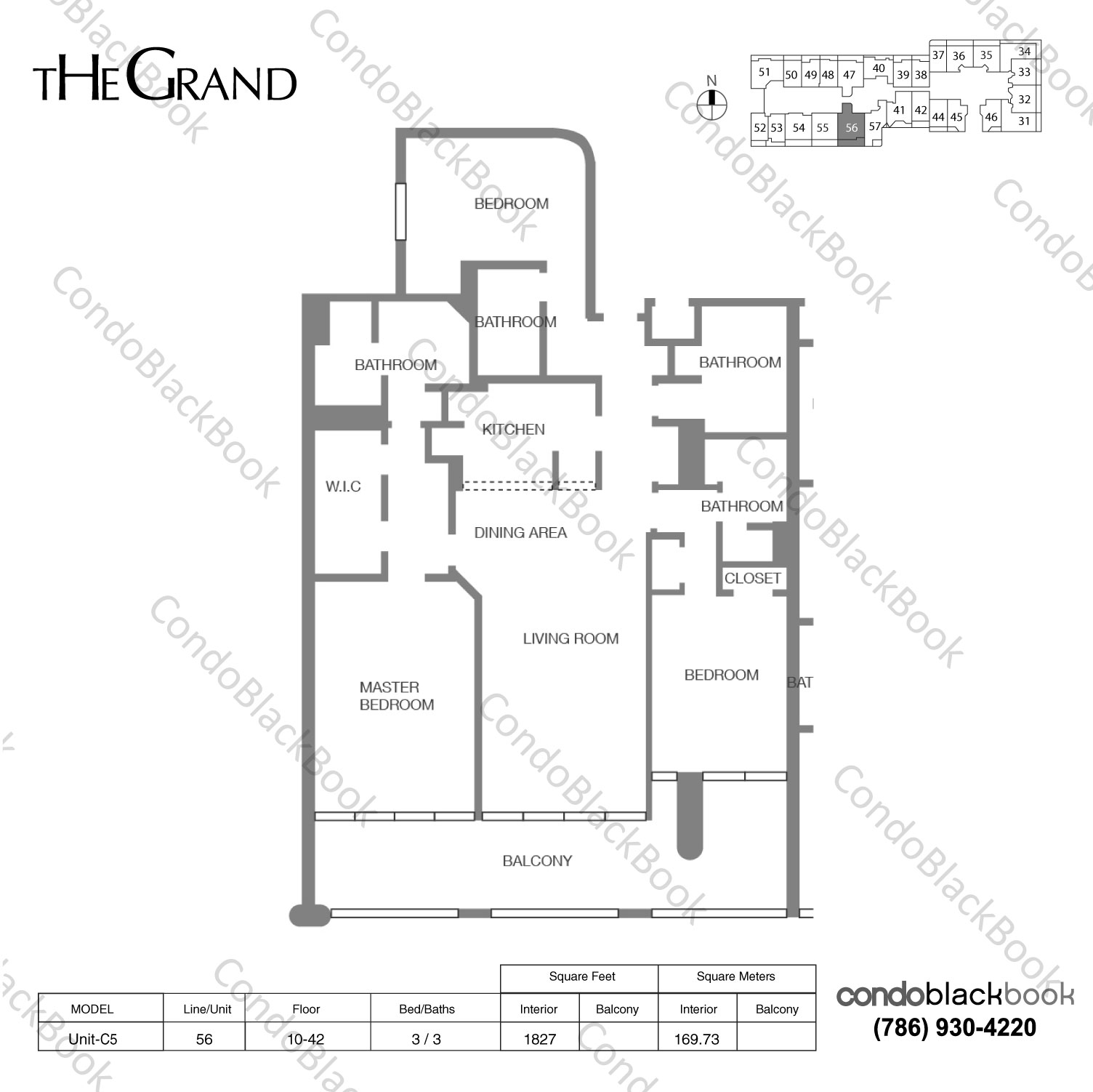 Floor plan for The Grand Arts & Entertainment District Miami, model Unit-C5, line 56, 3 / 3 bedrooms, 1827 sq ft