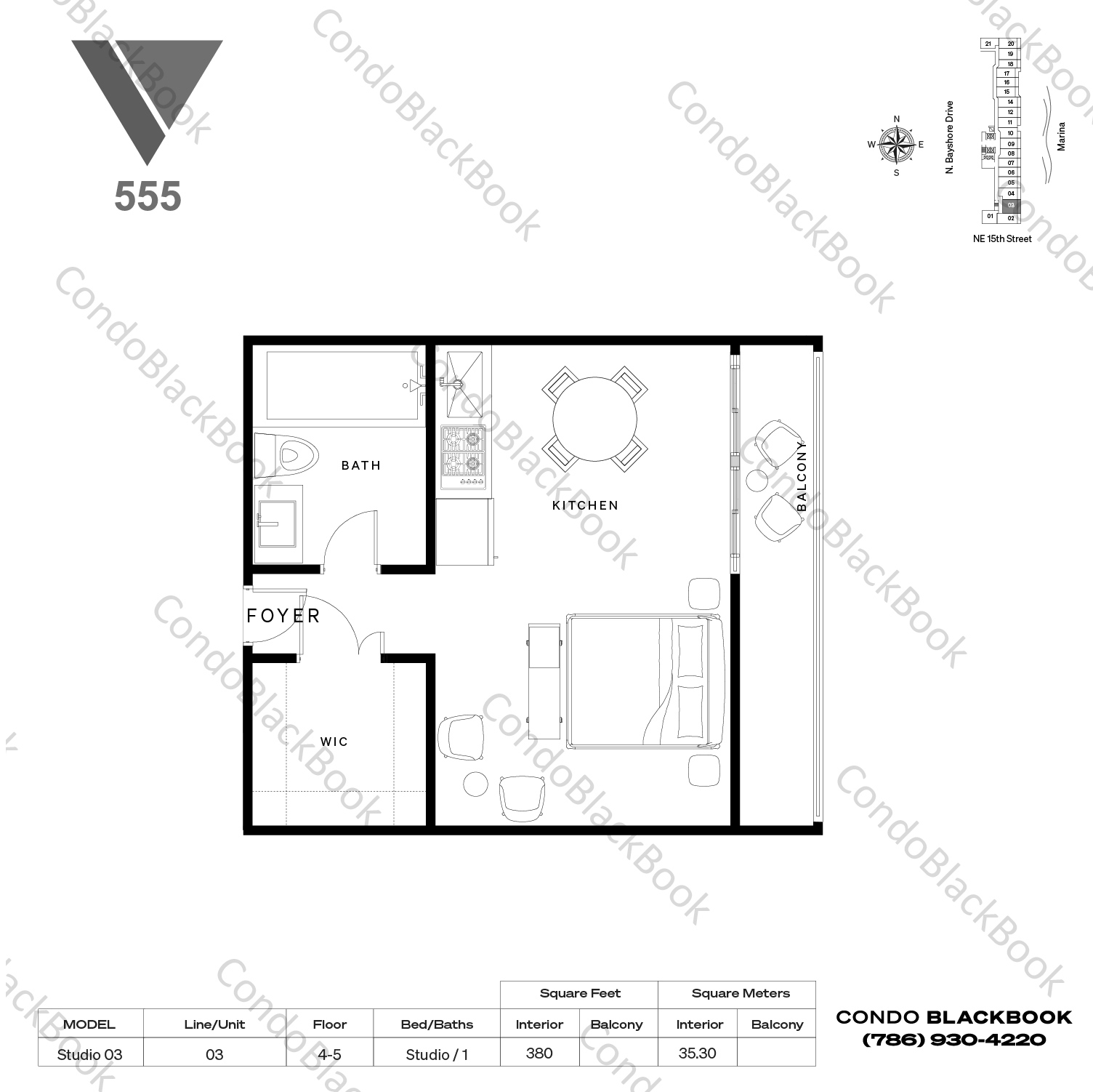 Floor plan for The Venetia Arts & Entertainment District Miami, model Studio 03, 06, 08, line 03, 06, 08, 0/1 bedrooms, 380 sq ft