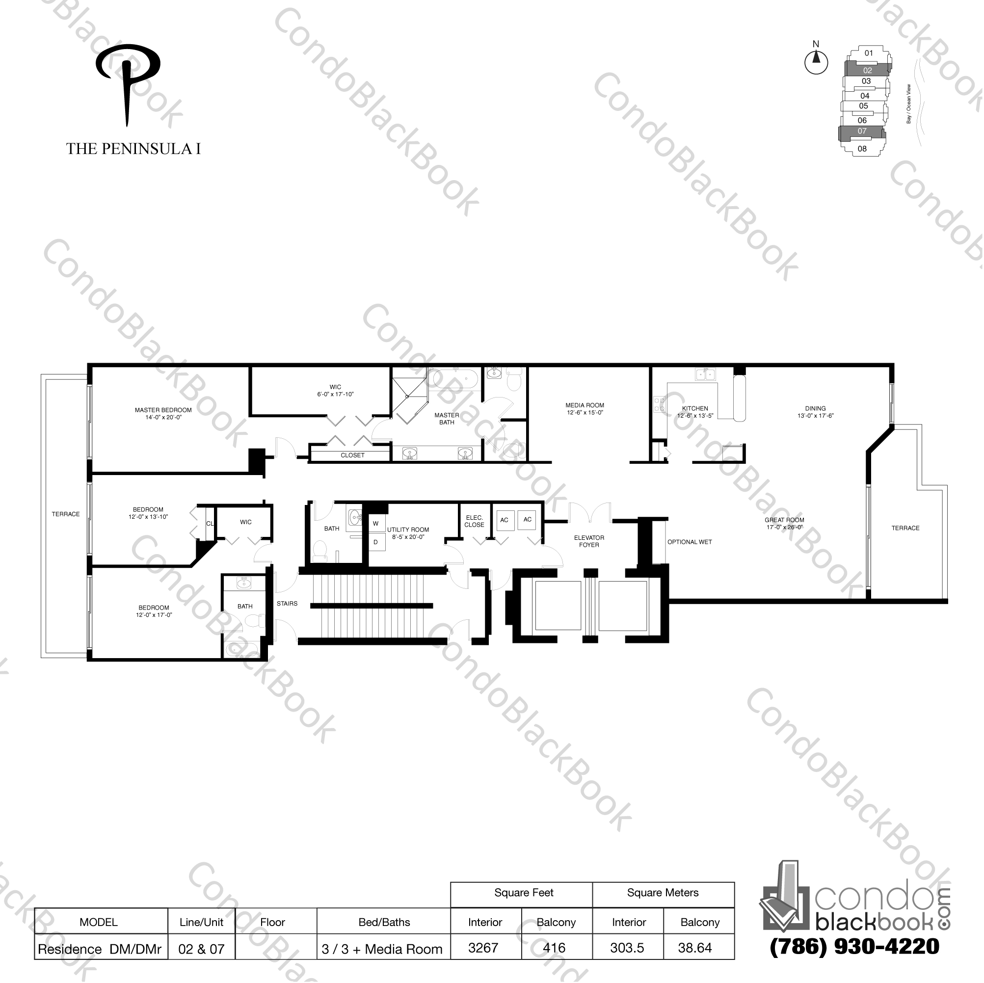 Floor plan for Peninsula Aventura, model Pesidence DM/DMR, line 02, 07, 3 / 3 + Media Room bedrooms, 3267 sq ft