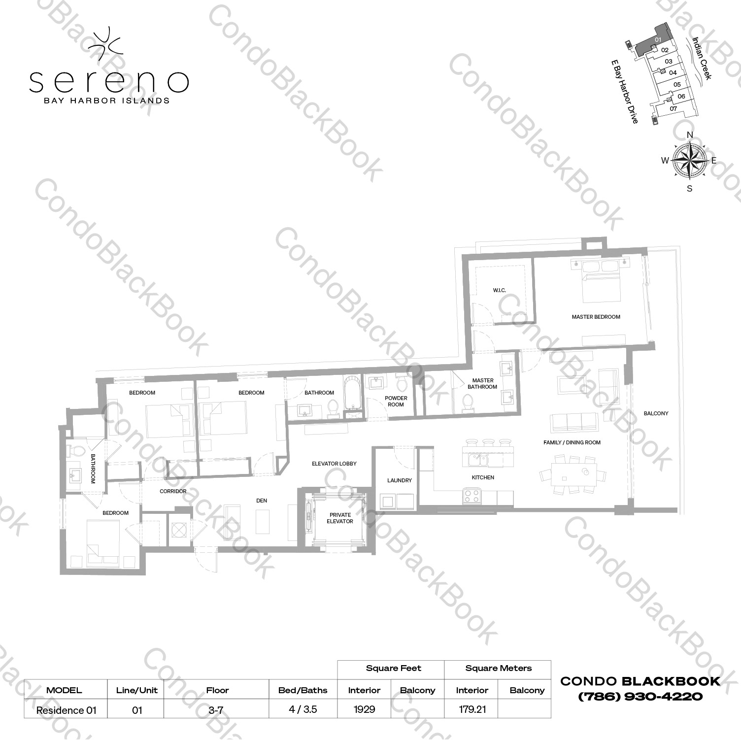 Floor plan for Sereno Bay Harbor Islands, model Residence 01, line 01, 4 / 3.5 bedrooms, 1929 sq ft