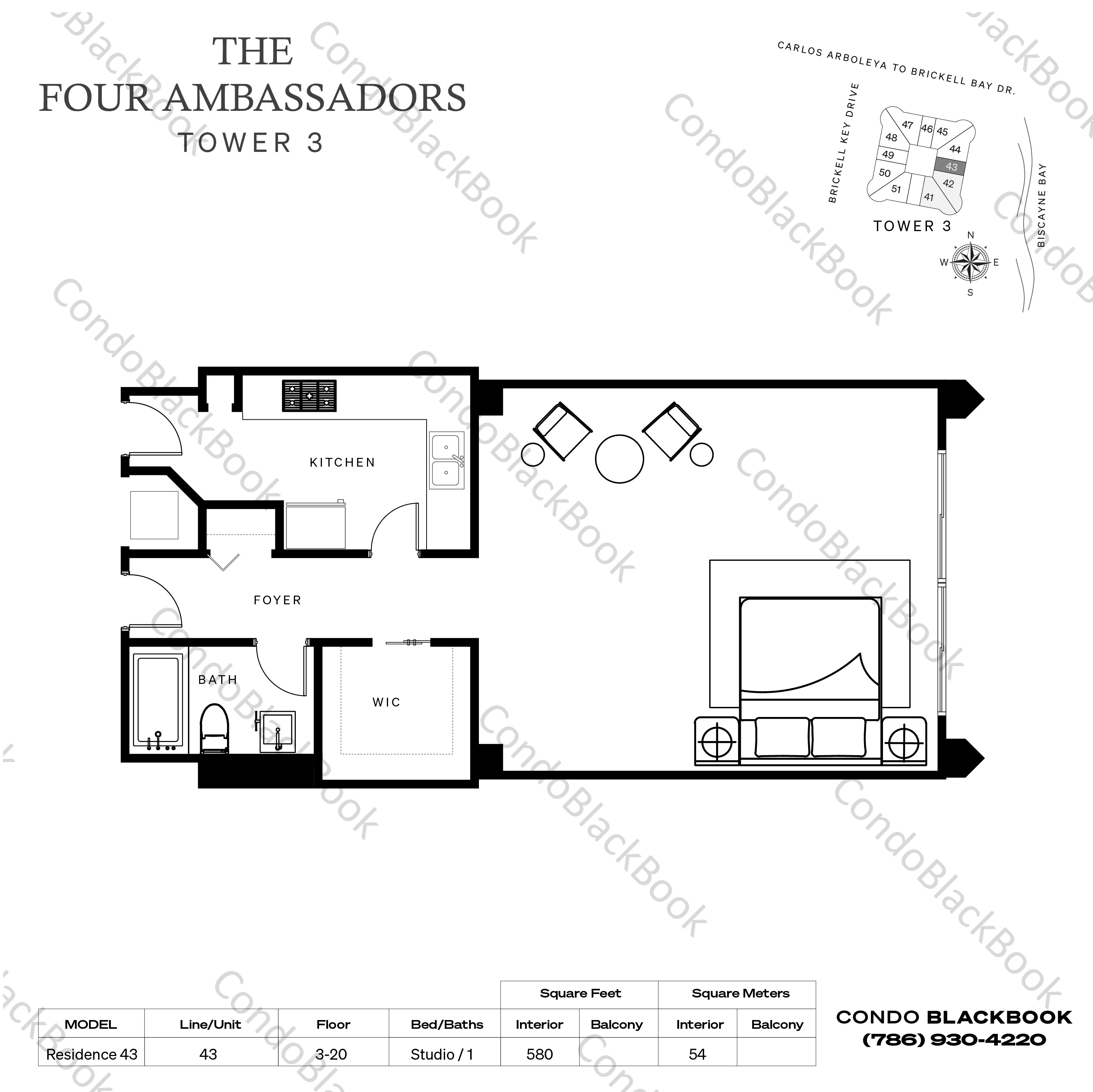 Four Ambassadors Unit 1043 Condo for Rent in Brickell Miami Condos