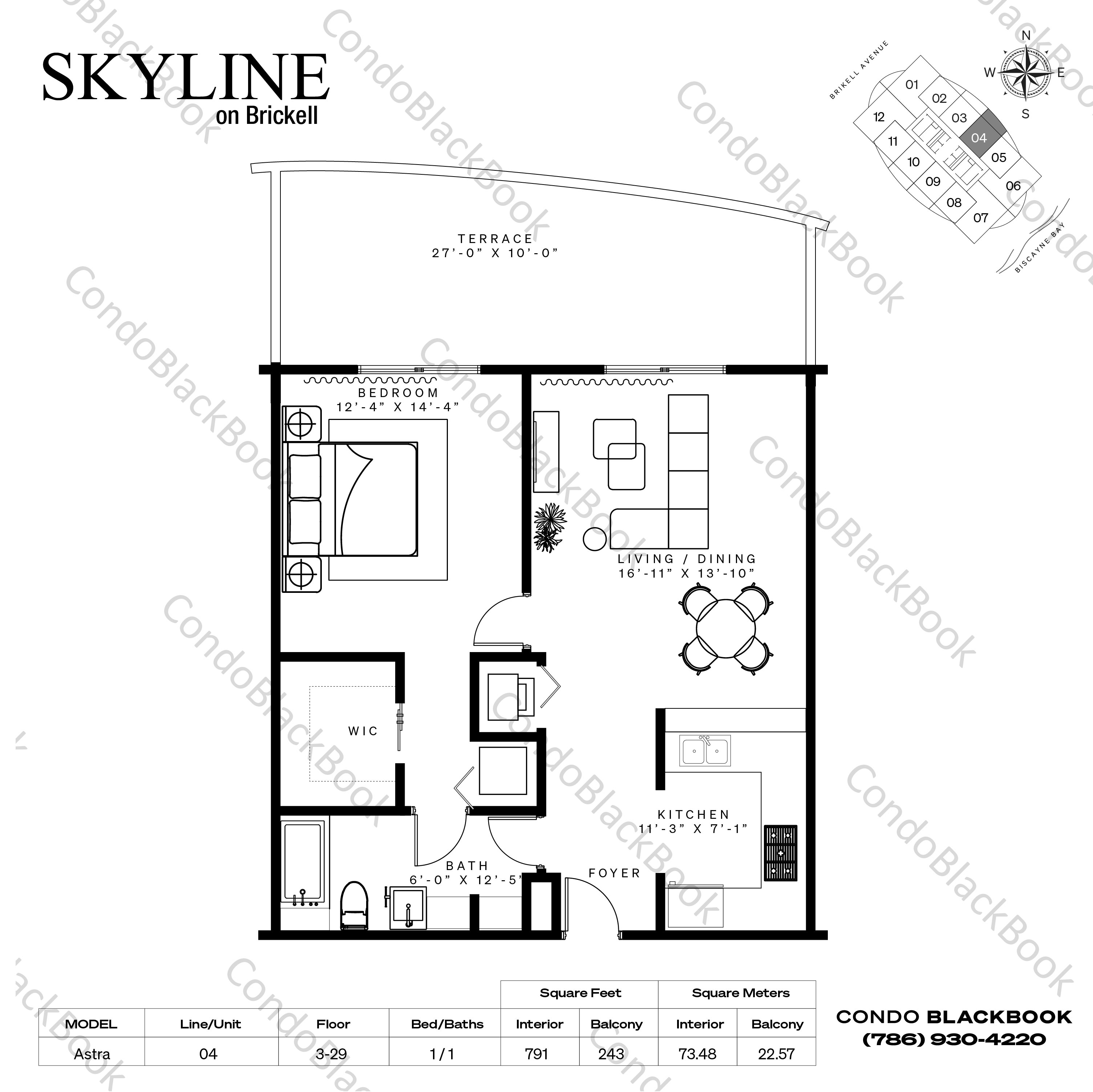Floor plan for Skyline On Brickell Brickell Miami, model Astra, line 04, 1 / 1 bedrooms, 791 sq ft