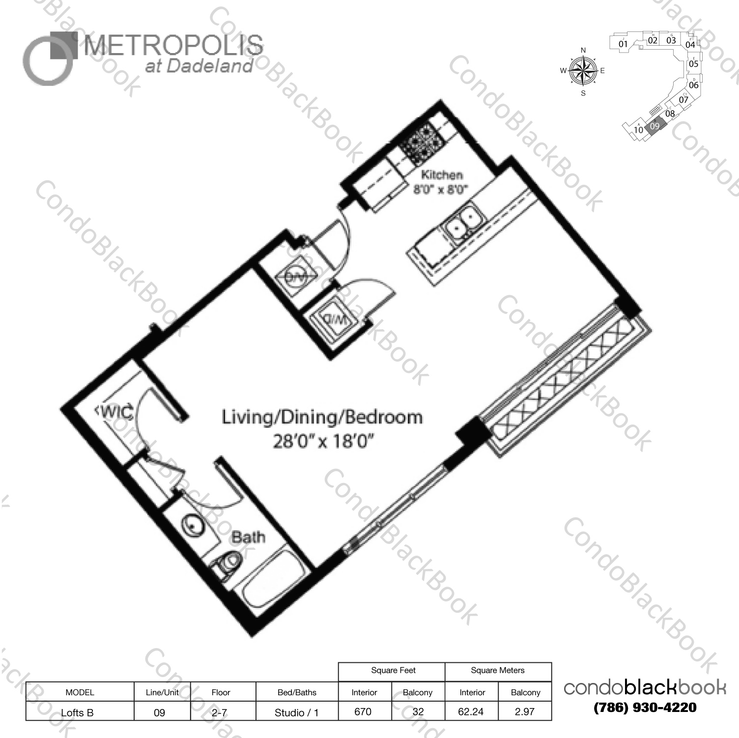 Floor plan for Metropolis at Dadeland Dadeland Miami, model Lofts B, line 09, Studio / 1 bedrooms, 670 sq ft