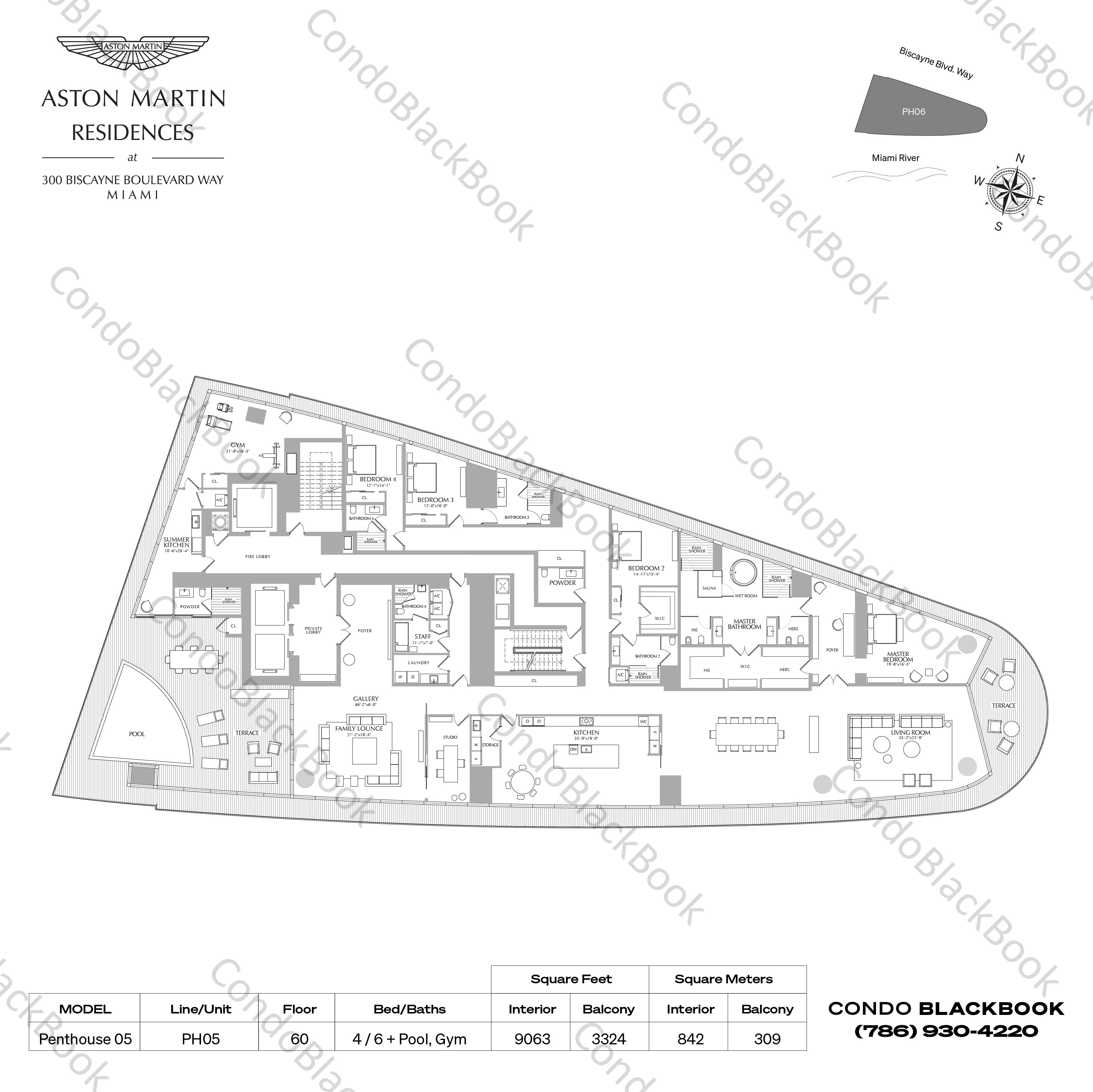 Floor plan for Aston Martin Residences Downtown Miami Miami, model Penthouse 05, line PH05, 4 / 6 + Pool + Gym bedrooms, 9063 sq ft