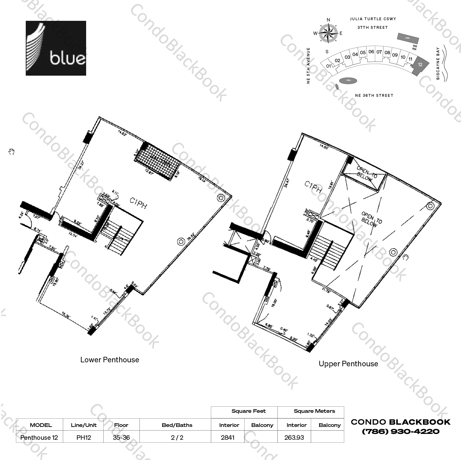 Floor plan for Blue Edgewater Miami, model Penthouse 12, line PH12,12, 2 / 2 bedrooms, 2841 sq ft