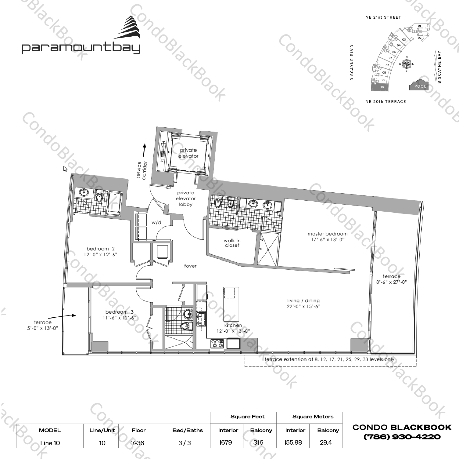 Floor plan for Paramount Bay Edgewater Miami, model Line 10, line 10, 3 / 3 bedrooms, 1679 sq ft