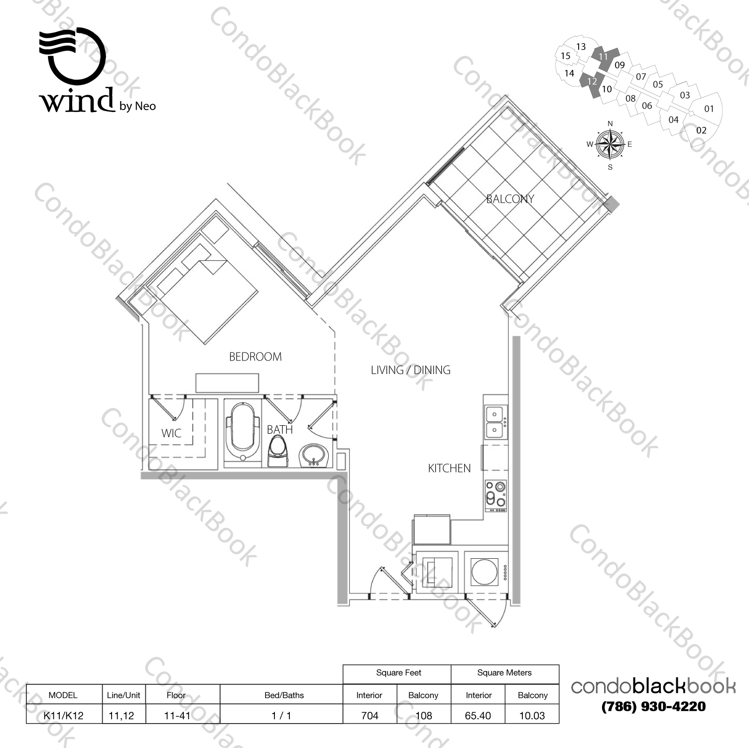Floor plan for Wind by Neo Miami River Miami, model K11/K12, line 11,12, 1 / 1 bedrooms, 704 sq ft
