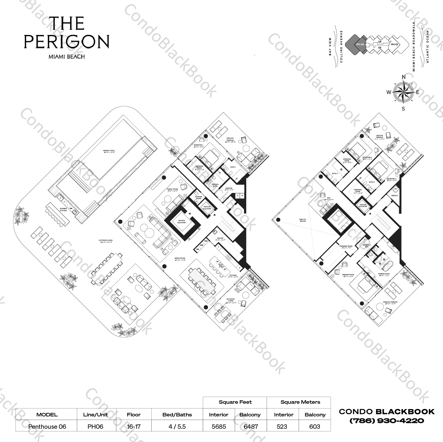 Floor plan for The Perigon Mid-Beach Miami Beach, model Penthouse 06, line PH06,06, 4 / 5.5 bedrooms, 5685 sq ft