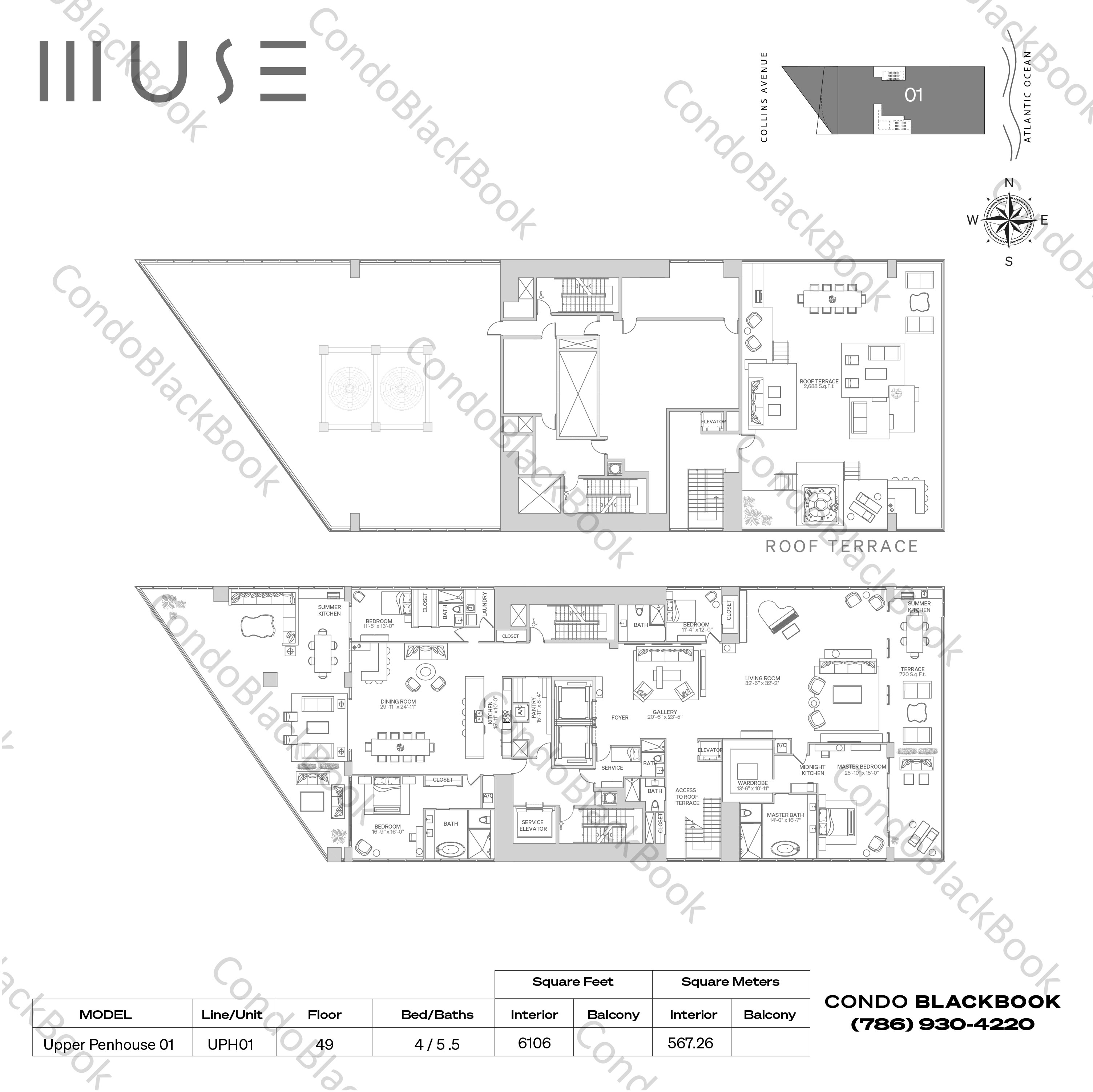 Floor plan for Muse Sunny Isles Beach, model Upper Penhouse 01, line UPH01,01, 4 / 5 .5 bedrooms, 6106 sq ft