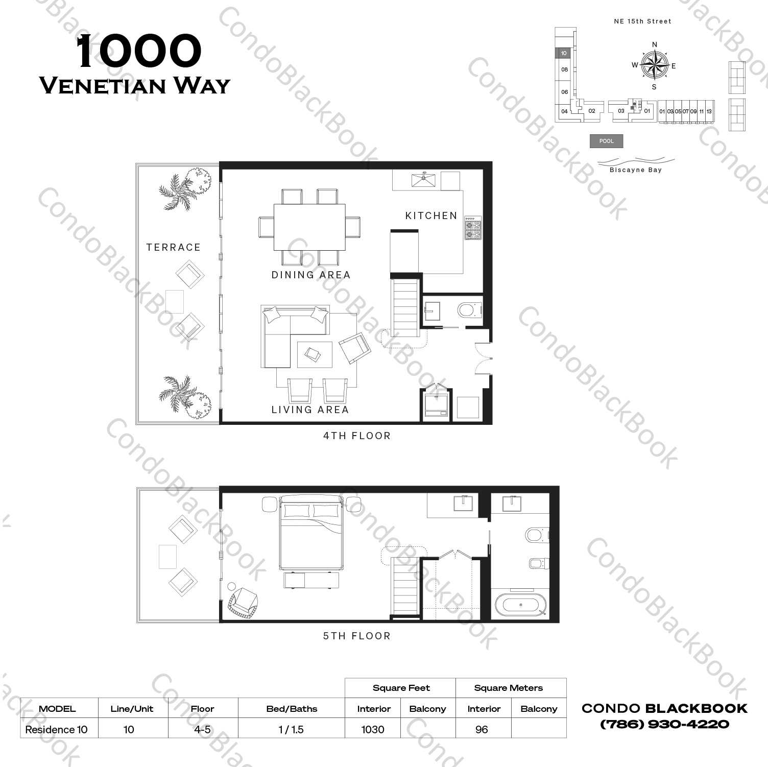 Floor plan for 1000 Venetian Way Venetian Islands Miami Beach, model Residence 10, line 10, 1 / 1.5 bedrooms, 1030 sq ft