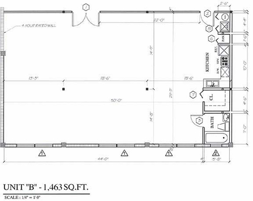 Floor plan for Wynwood Lofts Wynwood Miami, model B, line 02,12, 0/1 bedrooms, 1463 sq ft