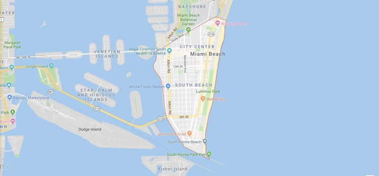 Map of South Beach: A neighborhood of Miami Beach, FL