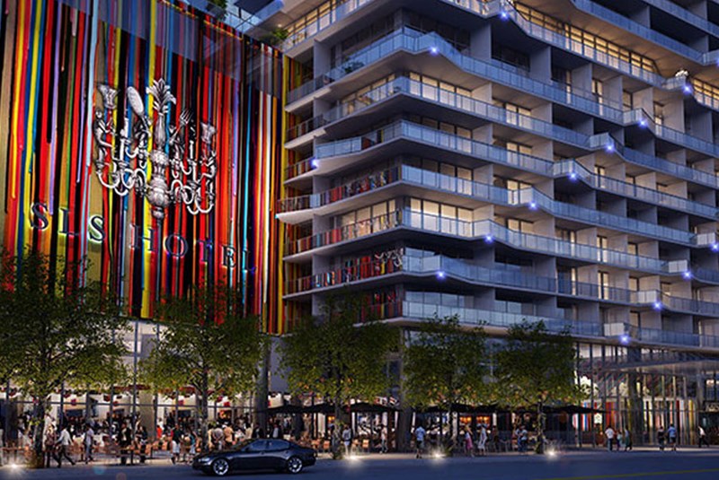 Renderings of SLS Brickell Hotel Show Vibrant Color-scapes, Pointed Balconies of Unique Architecture