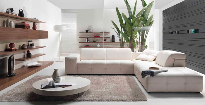 Modern living room with soothing natural tones