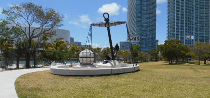 Plaza of the Spanish Navy/Plaza de la Marina Española monument, erected by Mayor Xavier Suarez and the Consulate General of Spain