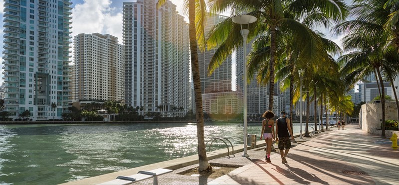 Couple walking in Downtown Miami